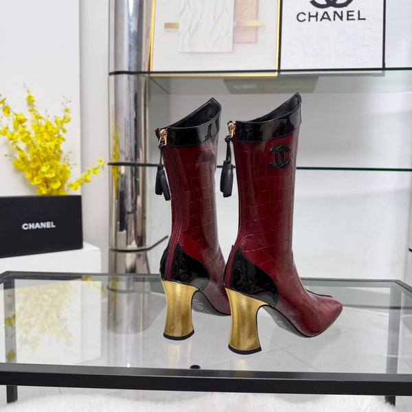 CC 26 FW Ankle Boots 8.5cm Burgundy Crocodile-Embossed Leather 919939