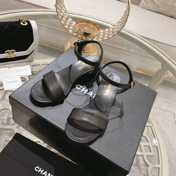 CC 25C 5CM Sandali con tacco medio in pelle italiana nera 213315