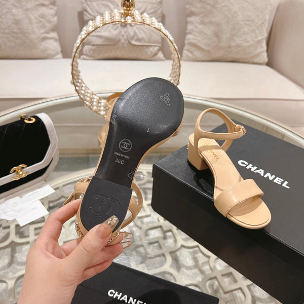 CC 25C 5CM Sandali con tacco medio in pelle italiana color crema 213317