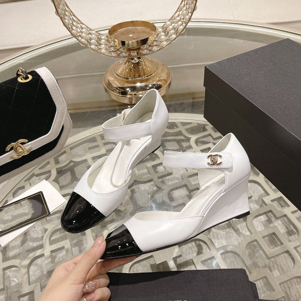 cc ballet 6cm white black wedge heel