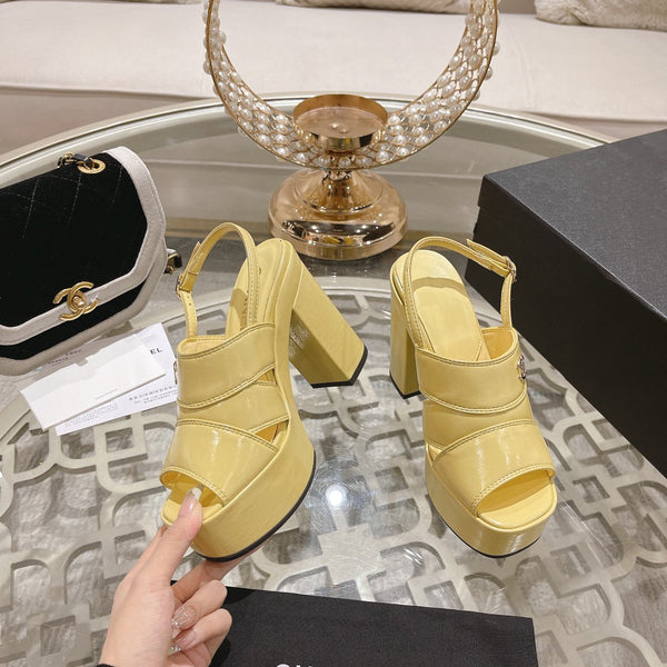 sandals yellow patent crumpled lambskin