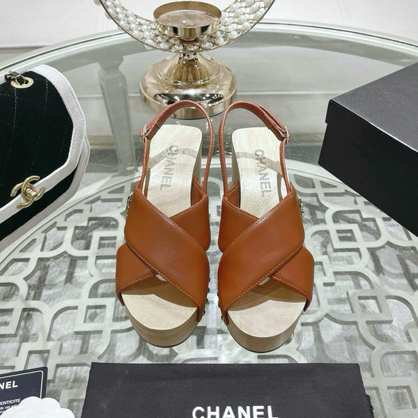platform sandal 90 cross brown calfskin