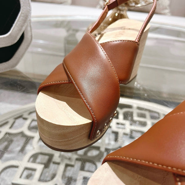 platform sandal 90 cross brown calfskin