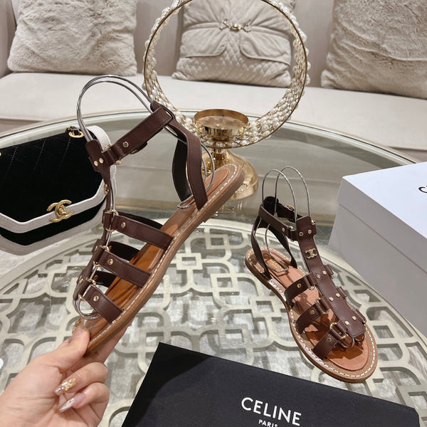 CLEA TRIOMPHE GLADIATOR SANDAL IN CHOCOLATE BROWN CALFSKIN - VEGETAL TANNING