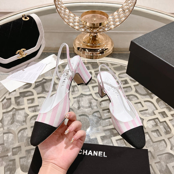 CC HIGH SLINGBACK IN WHITE MIX LIGHT PINK FABRIC