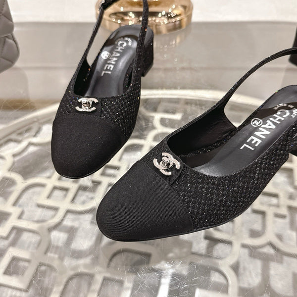 CC 25ss Slingbacks Black 35mm Glitter Fabric & Grosgrain 432609