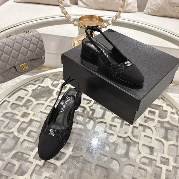 CC 25ss Slingbacks Black 35mm Glitter Fabric & Grosgrain 432609