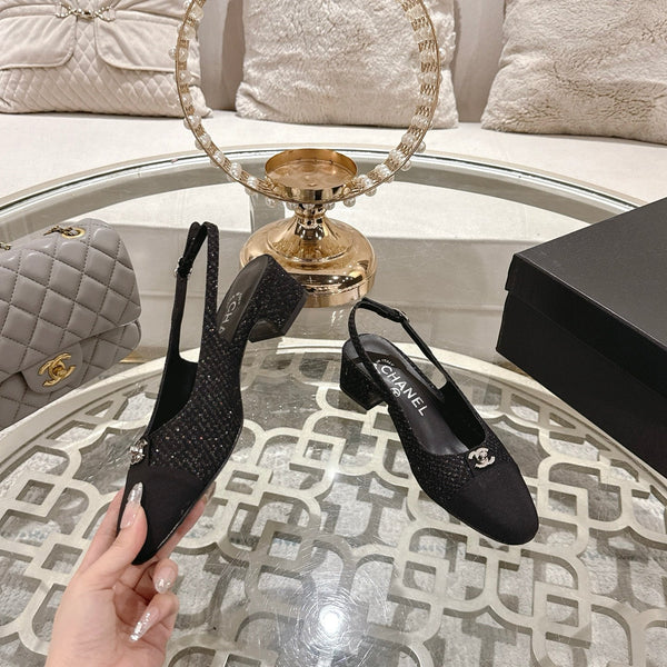 CC 25ss Slingbacks Black 35mm Glitter Fabric & Grosgrain 432609