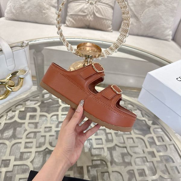 Celine Arc de Triomphe slippers Brown Sheepskin