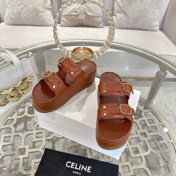 Celine Arc de Triomphe slippers Brown Sheepskin