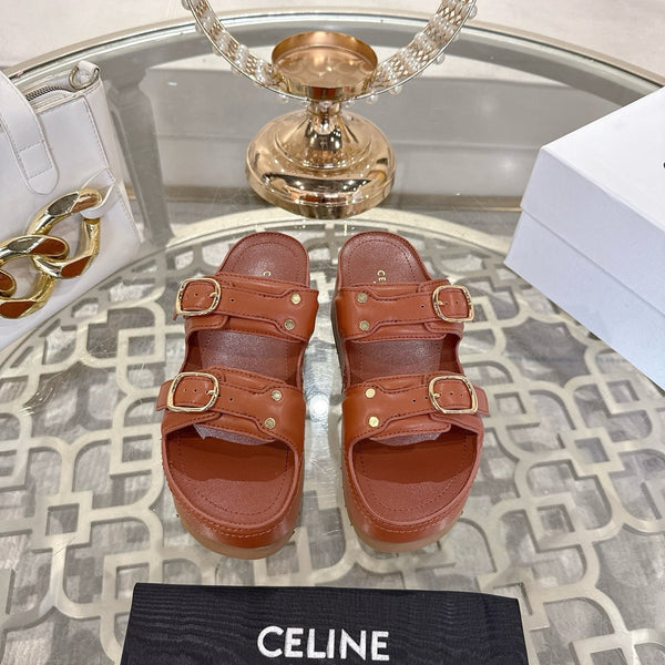 Celine Arc de Triomphe slippers Brown Sheepskin