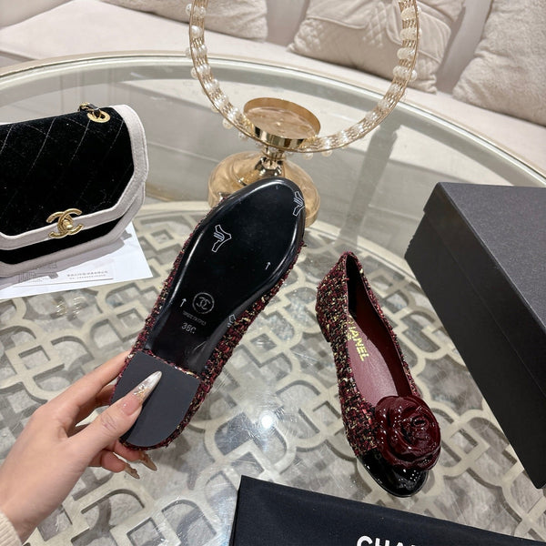 CC 26s Camellia Ballet Flat Burgundy Leather Tweed 736497