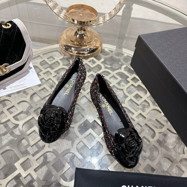 CC 26s Camellia Ballet Flat Black Colorful Leather Tweed 736498
