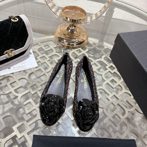 CC 26s Camellia Ballet Flat Black Colorful Leather Tweed 736498