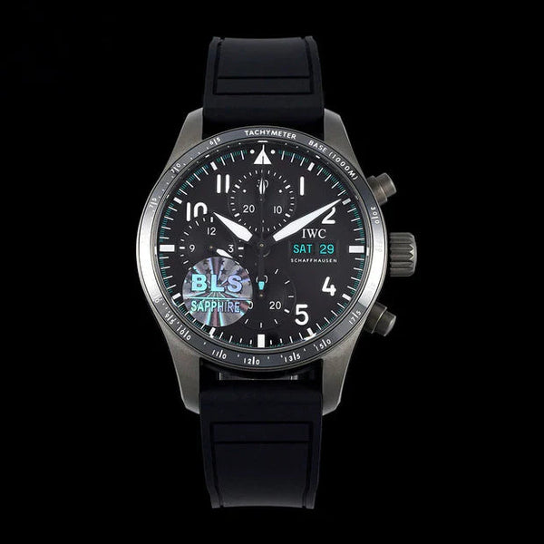 IWC Pilot 41mm Black Dial Silver Metallic Case Rubber Strap