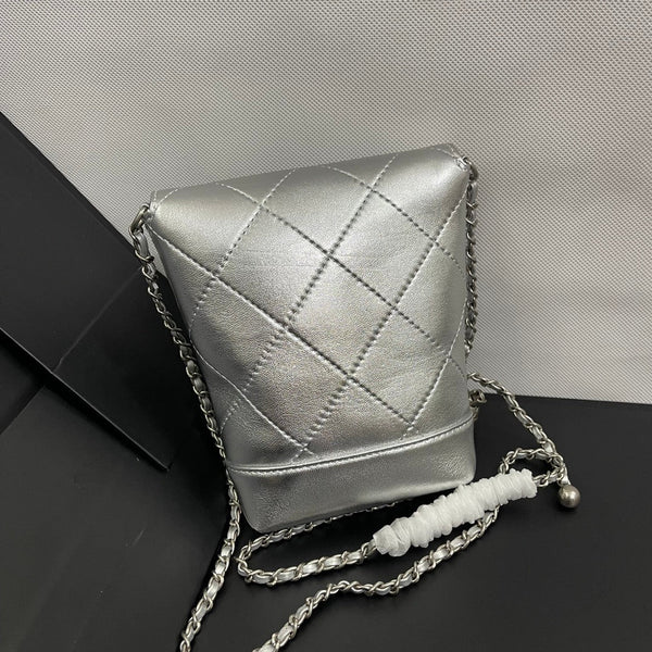 CC Phone Holder Bag 17cm Sliver Metalic Leather