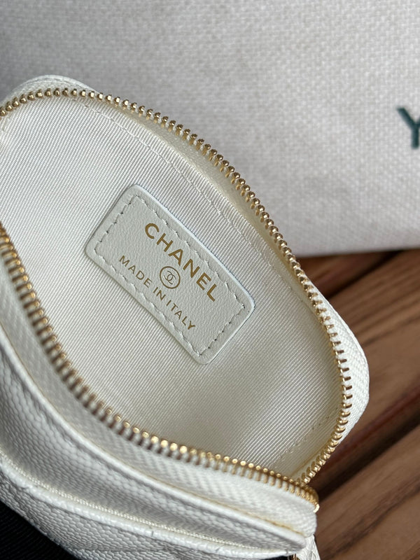 Portafoglio porta carte CC Zip in metallo oro bianco Caviar 240607