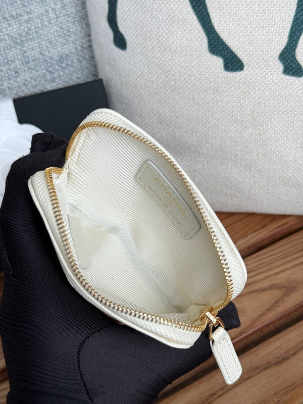 Portafoglio porta carte CC Zip in metallo oro bianco Caviar 240607