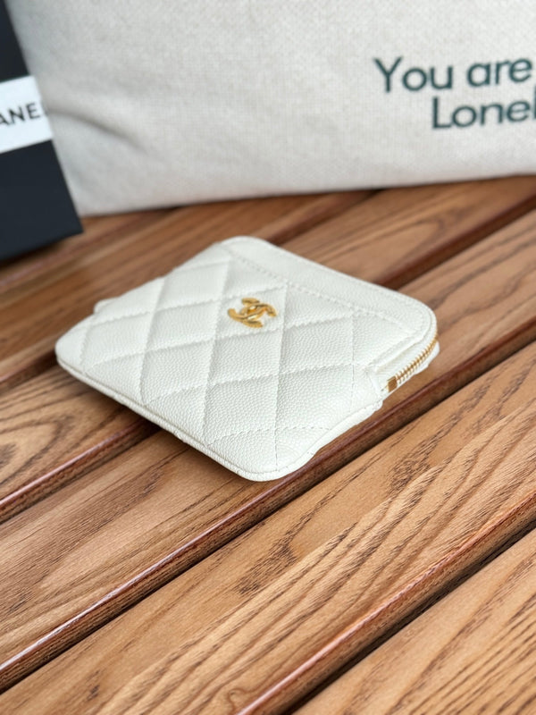Portafoglio porta carte CC Zip in metallo oro bianco Caviar 240607