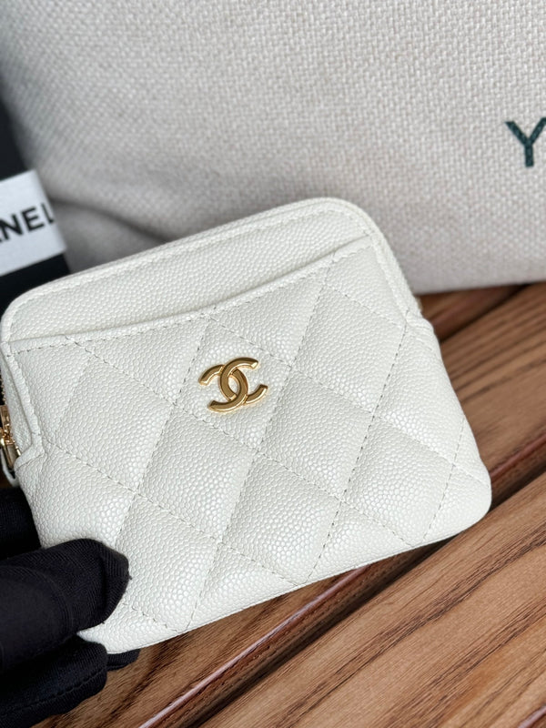 Portafoglio porta carte CC Zip in metallo oro bianco Caviar 240607