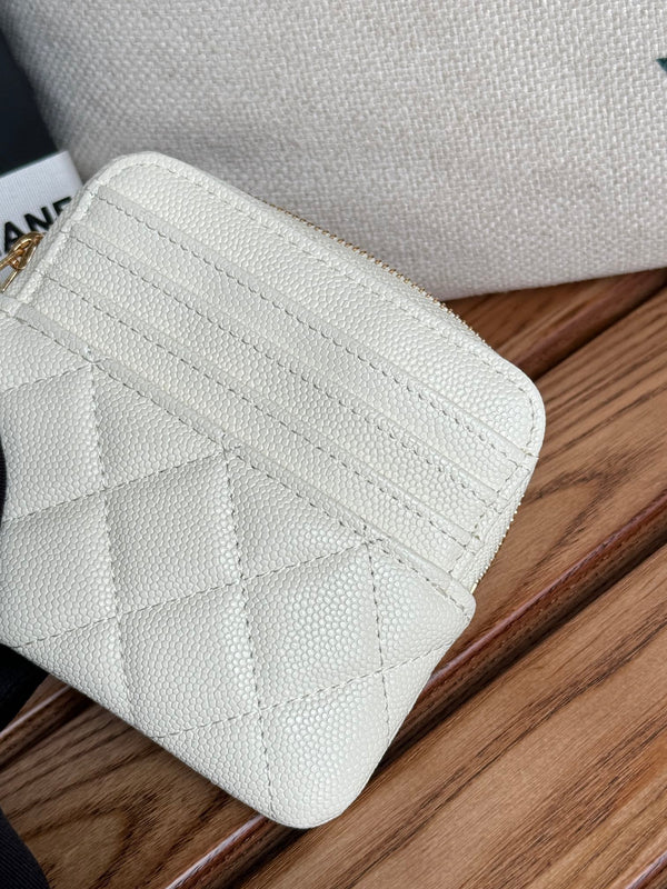Portafoglio porta carte CC Zip in metallo oro bianco Caviar 240607