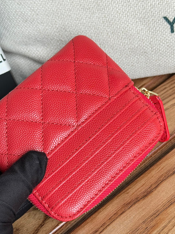 Portafoglio porta carte CC Zip in metallo oro rosso Caviar 240609