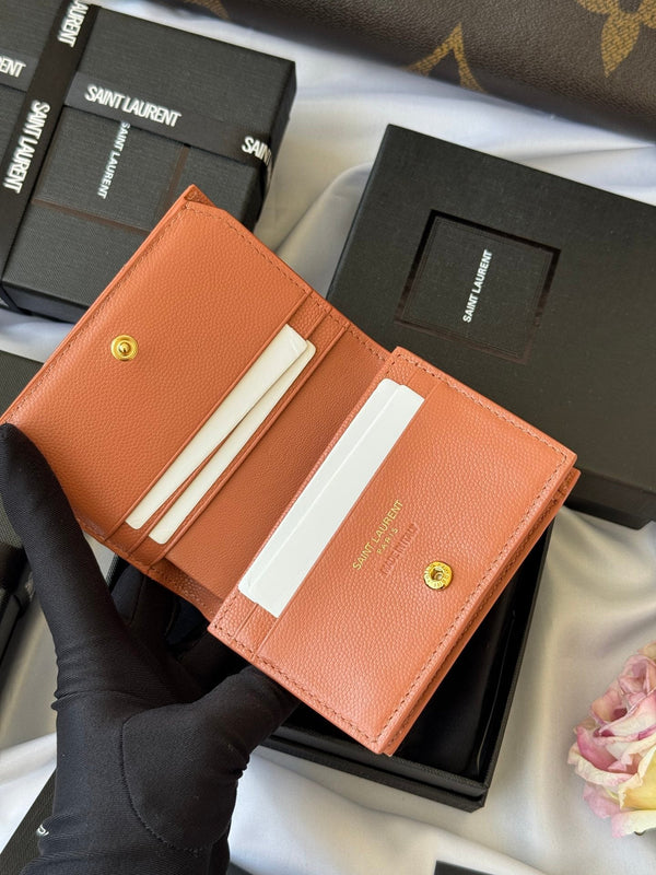 YSL Wallet Light Brown Gold Cowhide 240586