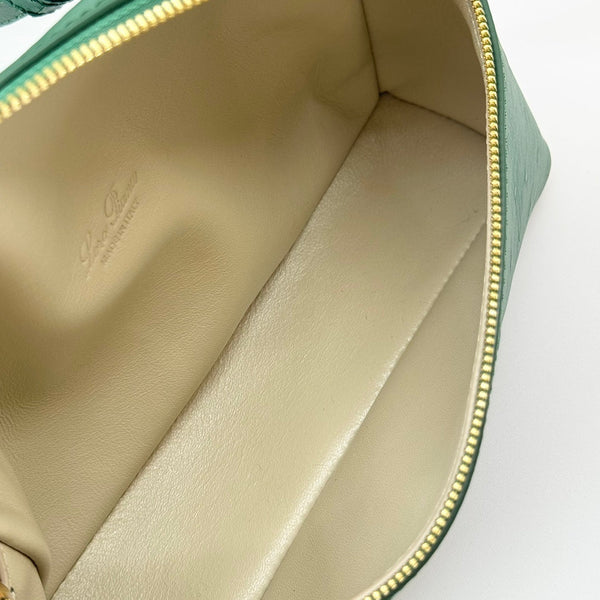 LP Extra Bag 19cm Ostrich Pattern Green Calfskin Gold Hardware