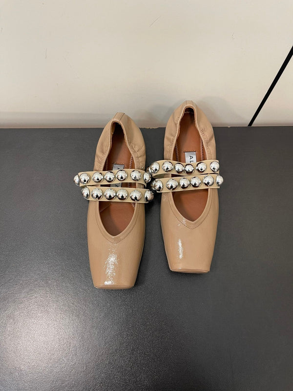 BALLERINE ALAIA IN PELLE DI VITELLO LUCIDA BEIGE MANDORLA CON FERRAMENTA ARGENTATA