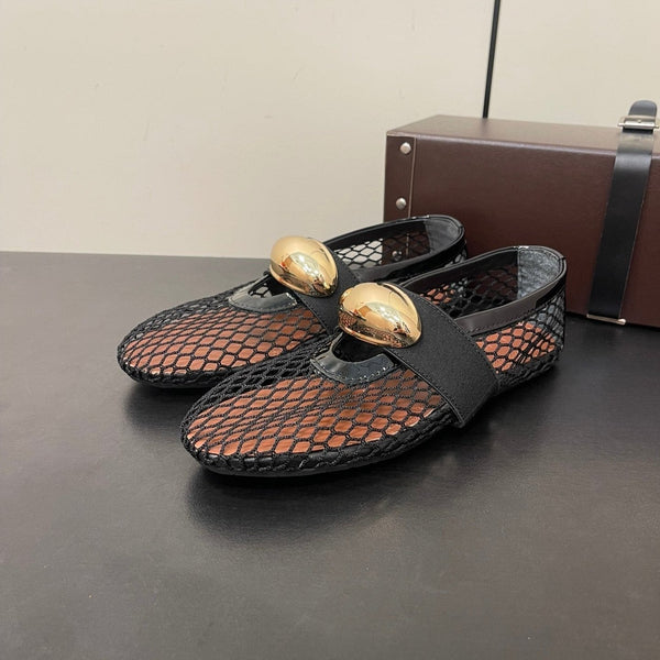BALLERINE ALAIA IN RETE NERA CON FERRAMENTA ORO