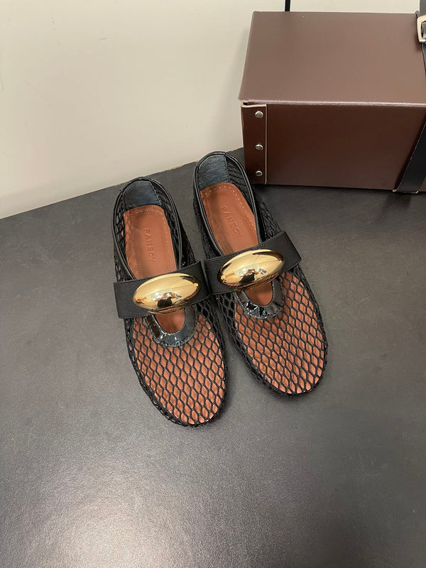 BALLERINE ALAIA IN RETE NERA CON FERRAMENTA ORO