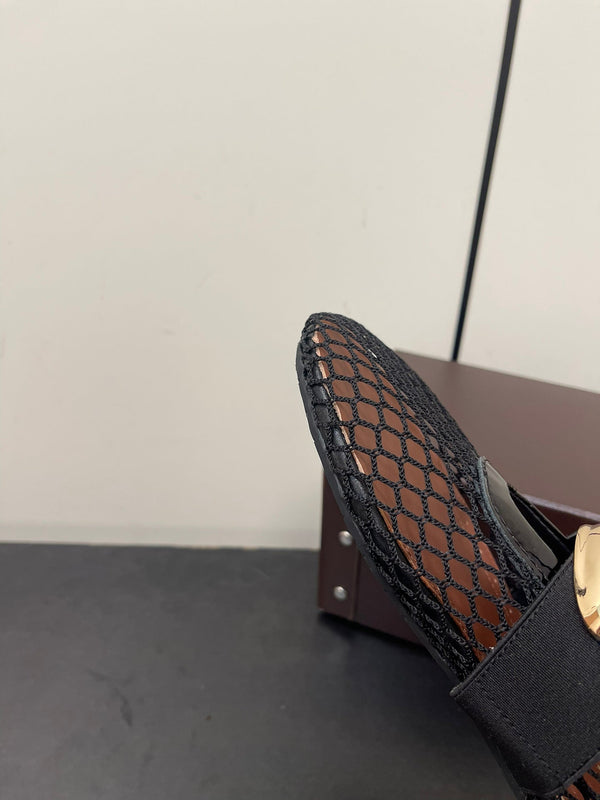 BALLERINE ALAIA IN RETE NERA CON FERRAMENTA ORO