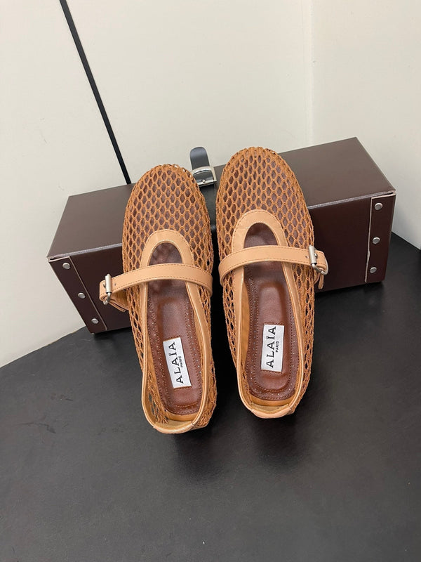 BALLERINE ALAIA IN RETE MARRONE RAME