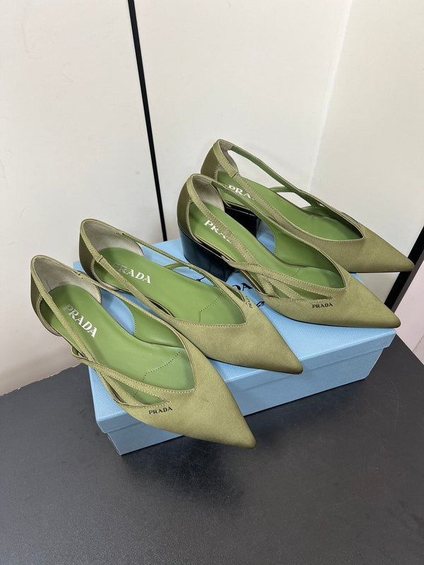 BALLERINE CON TAGLI IN RASO VERDE OLIVA