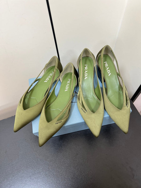 BALLERINE CON TAGLI IN RASO VERDE OLIVA