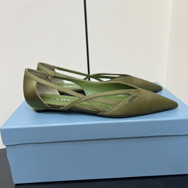 BALLERINE CON TAGLI IN RASO VERDE OLIVA