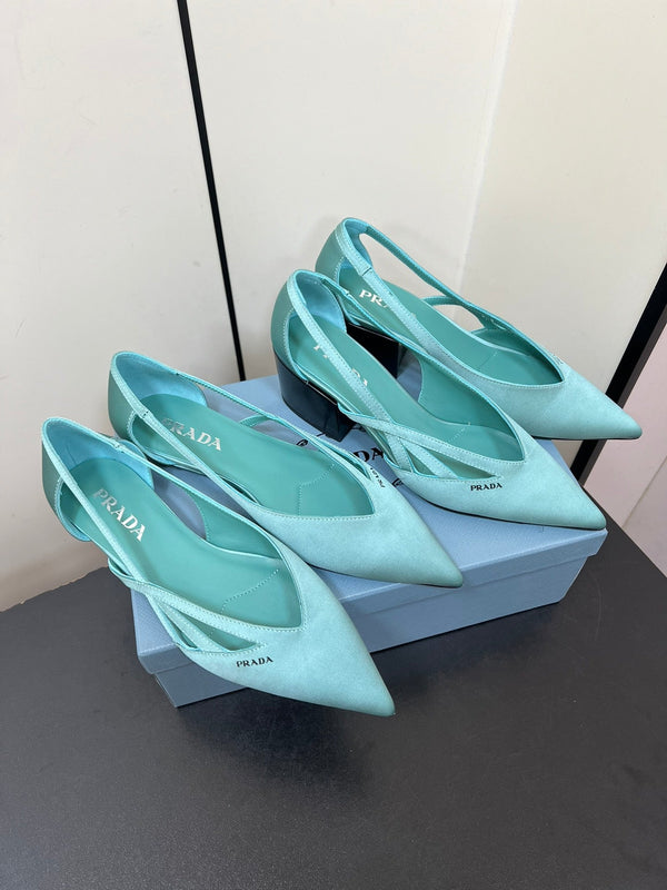 BALLERINE CON TAGLI IN RASO BLU TURCHESE