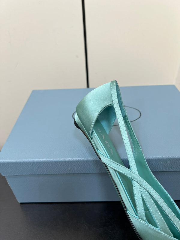 BALLERINE CON TAGLI IN RASO BLU TURCHESE