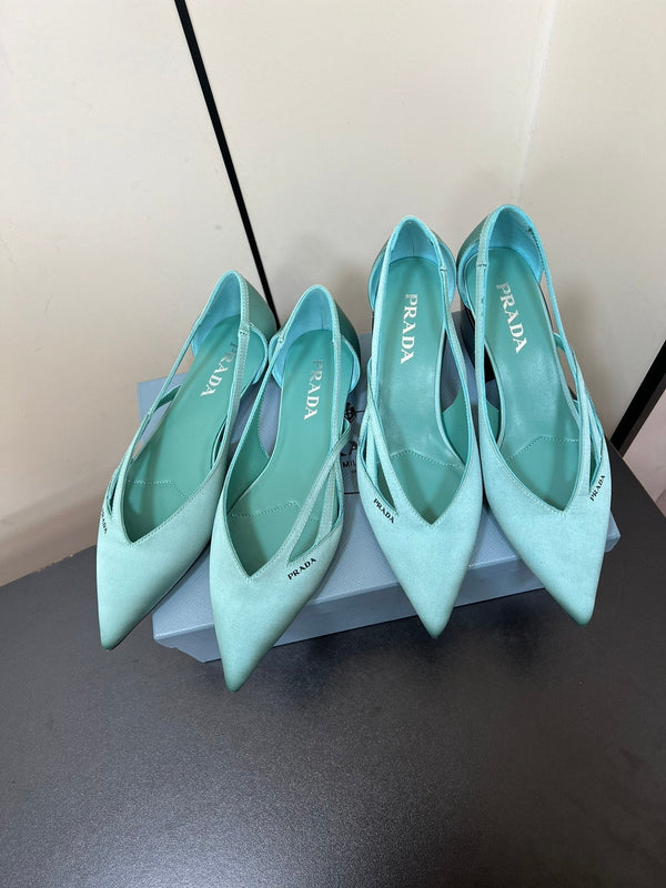 BALLERINE CON TAGLI IN RASO BLU TURCHESE