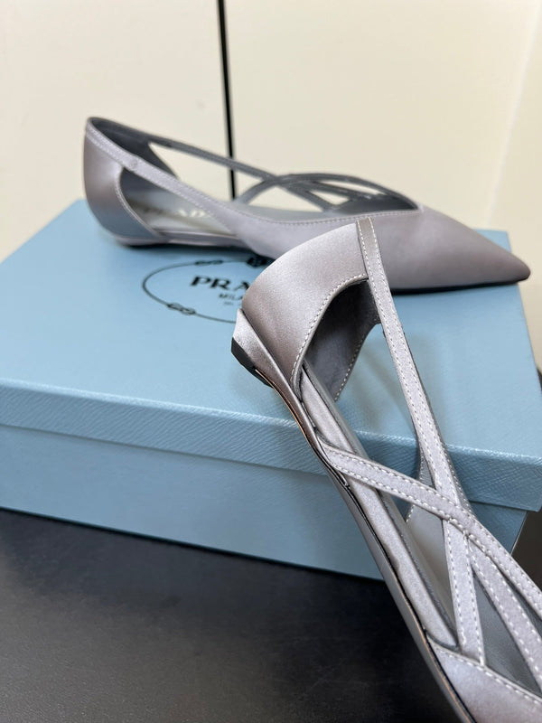 BALLERINE CON TAGLI IN RASO GRIGIO CALDO