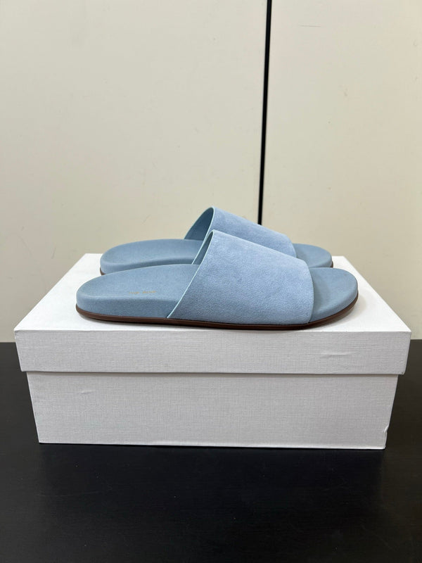 The Row Slippers In Baby Blue Suede 340021
