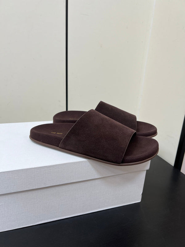 The Row Slippers In Chocolate Suede 340023