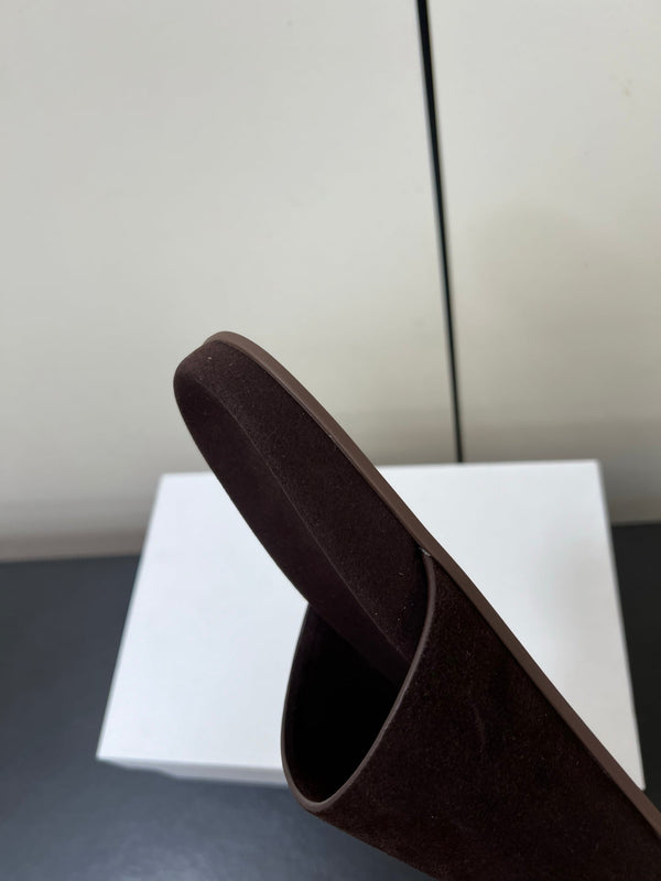 The Row Slippers In Chocolate Suede 340023