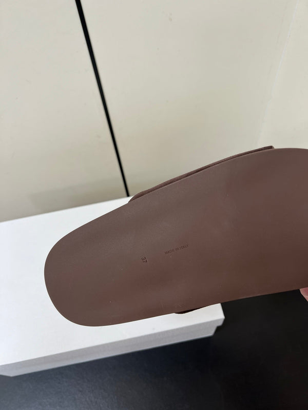 The Row Slippers In Chocolate Suede 340023