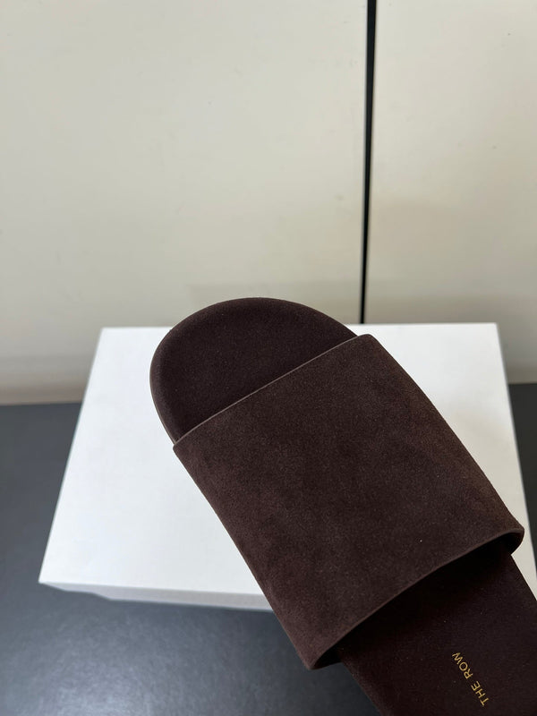 The Row Slippers In Chocolate Suede 340023