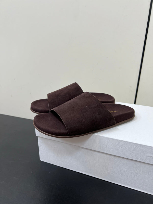 The Row Slippers In Chocolate Suede 340023