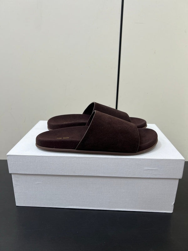 The Row Slippers In Chocolate Suede 340023