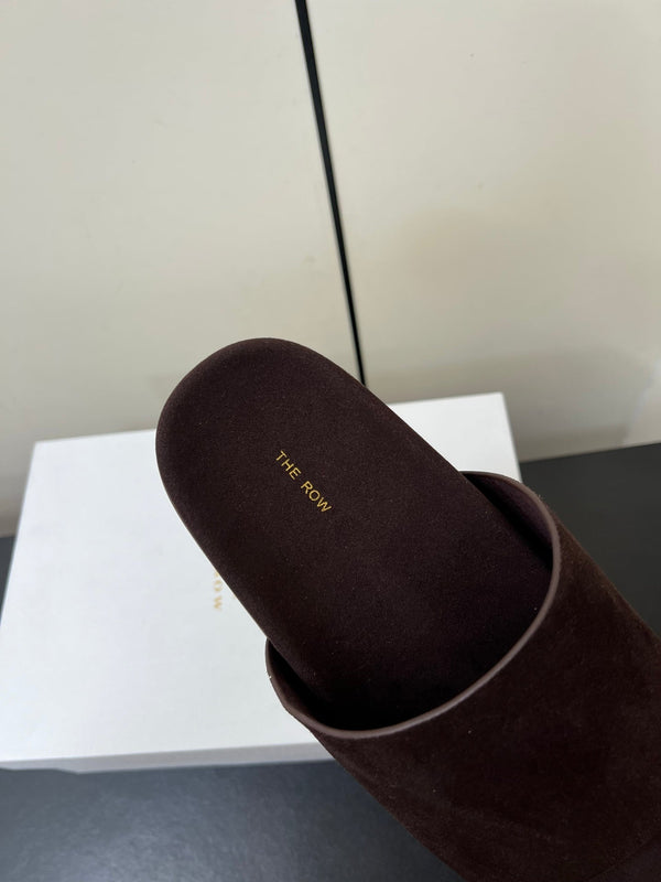 The Row Slippers In Chocolate Suede 340023