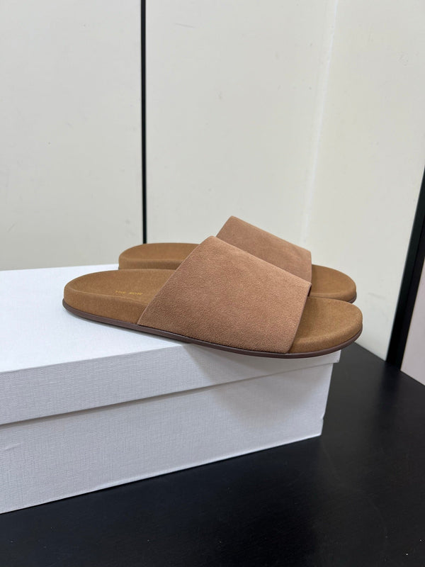The Row Slippers In Light Brown Suede 340024