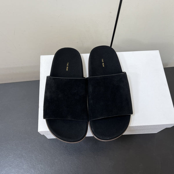 The Row Slippers In Black Suede 340025